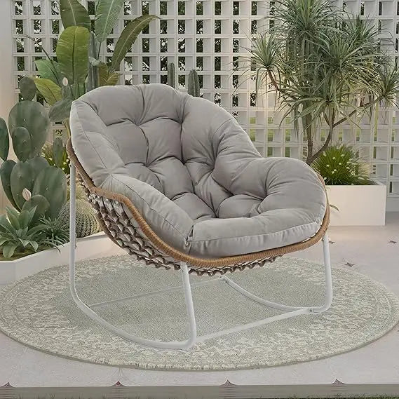 Outdoor Papasan Chair Rocking Patio Egg Chair Rattan Lounge