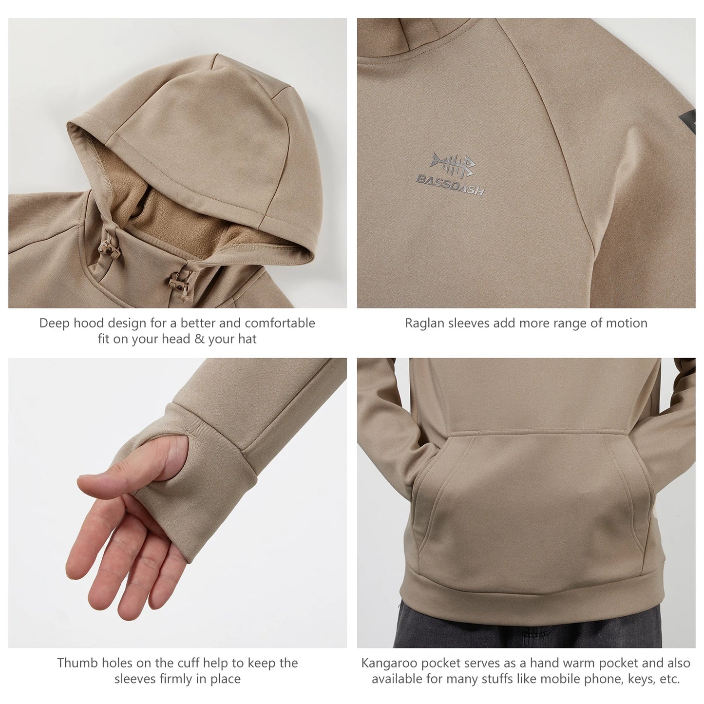 Bassdash Men's Water Resistant Fleece Lined Fishing Hoodie