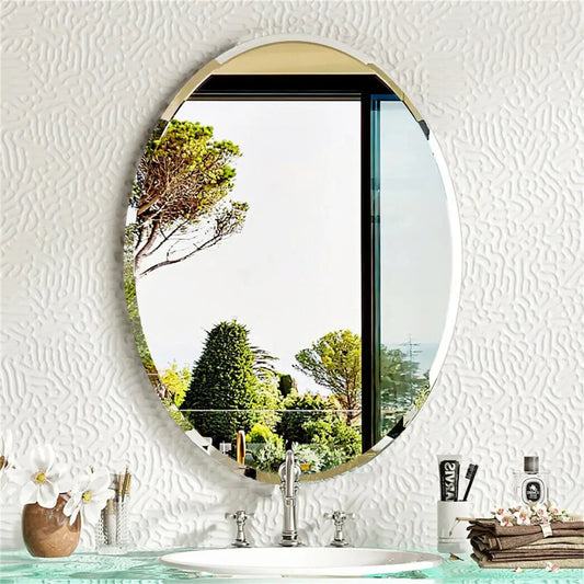 Hign-concerned Oval Frameless Bathroom Mirror Beveled Edge