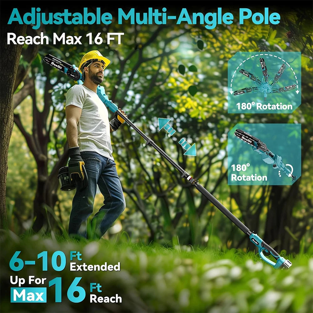 Seesii 2in1 Cordless Pole Saw And Chainsaw For Trees