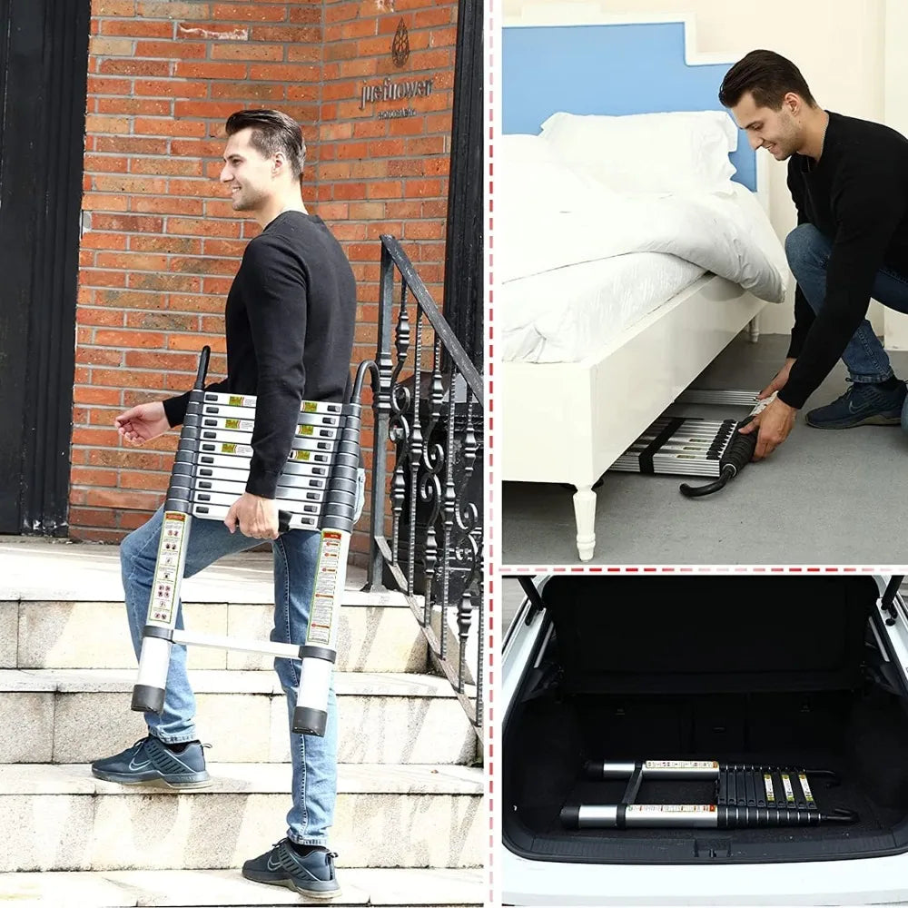 RIKADE Telescopic Ladder Aluminum With Stable Hook Feet