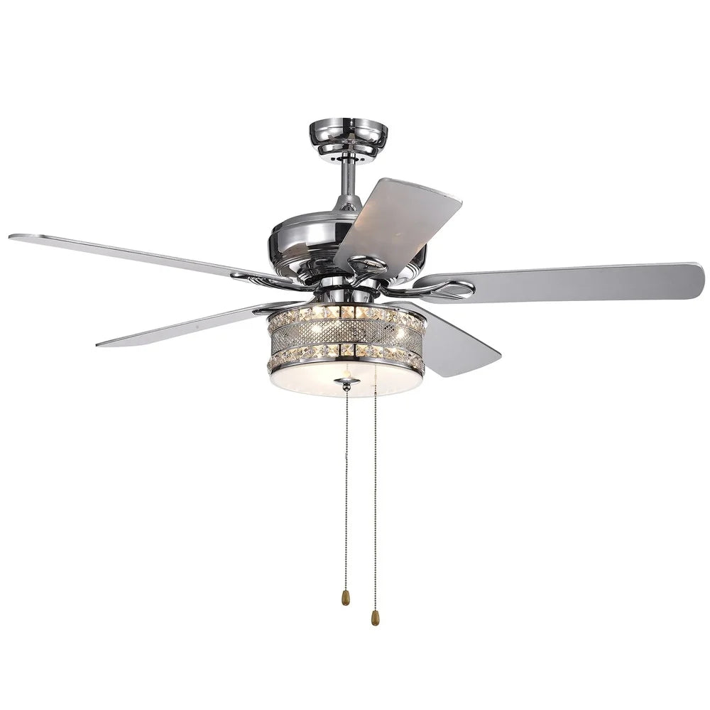 XMSJ Chrome Crystal Ceiling Fan With Three Light Drum Lamp