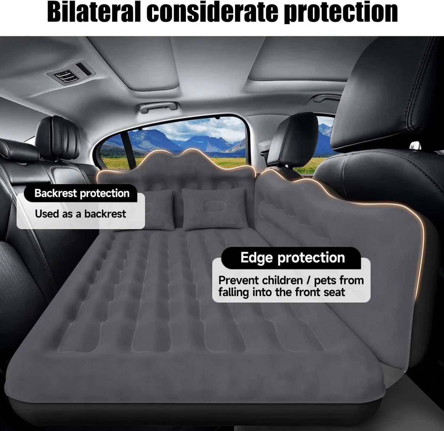 Inflatable Car Backseat Air Mattress with Two Pillows