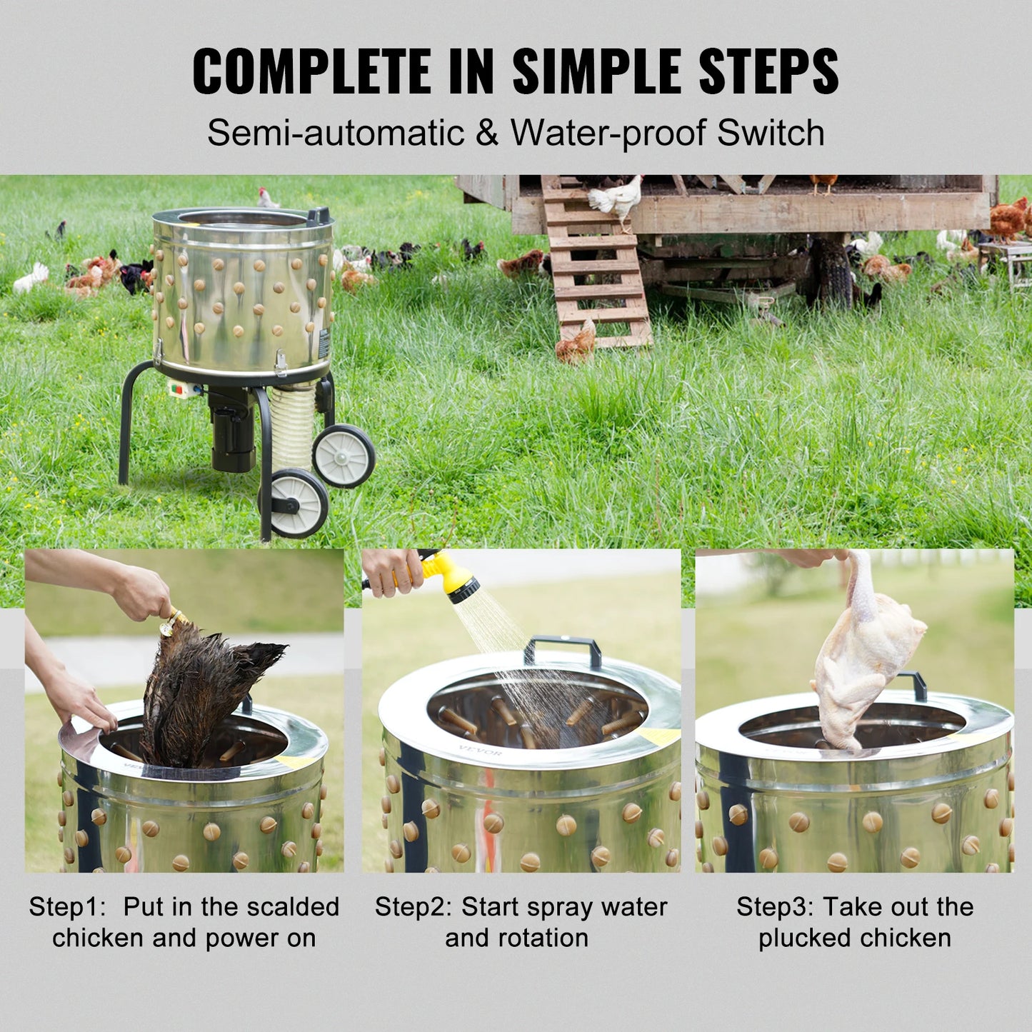 SucceBuy Chicken Plucker Machine 20 Inch Stainless Steel Drum