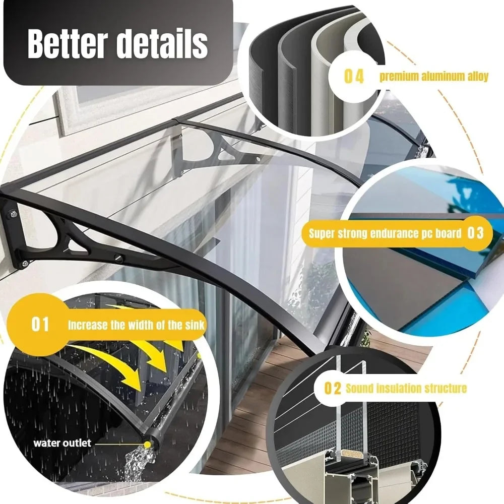 Premium Polycarbonate Door Awning for UV Rain and Snow Protection