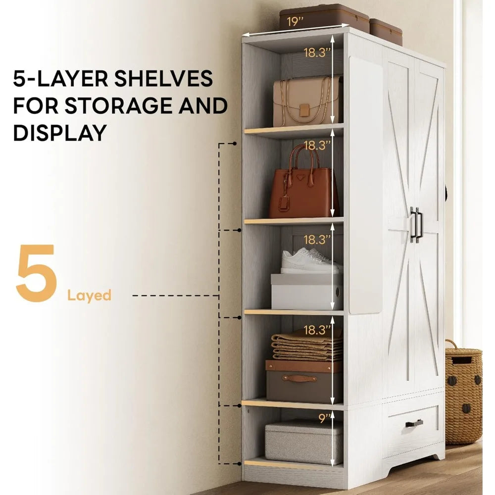XMSJ Wooden Armoire Wardrobe With Mirror And Drawer
