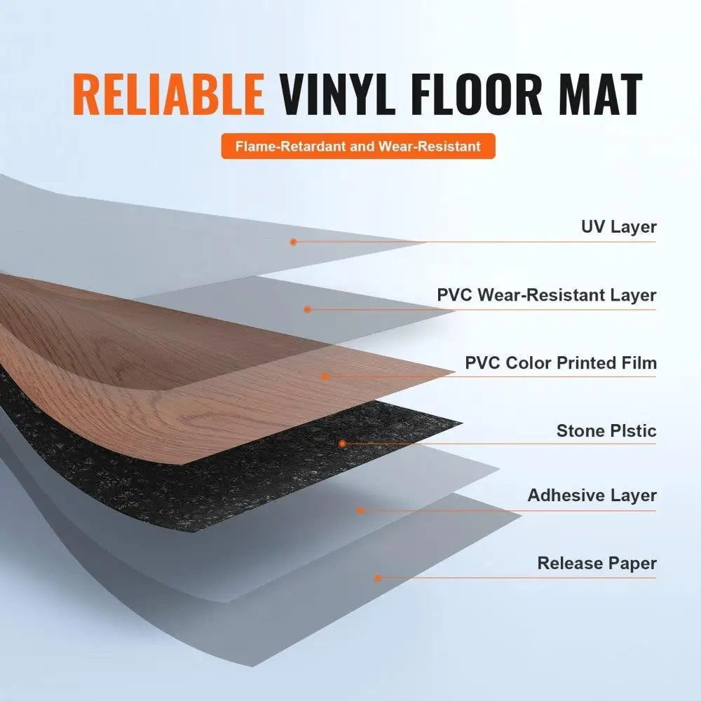 Self Adhesive Vinyl Floor Tiles Peel and Stick Brown Wood Grain