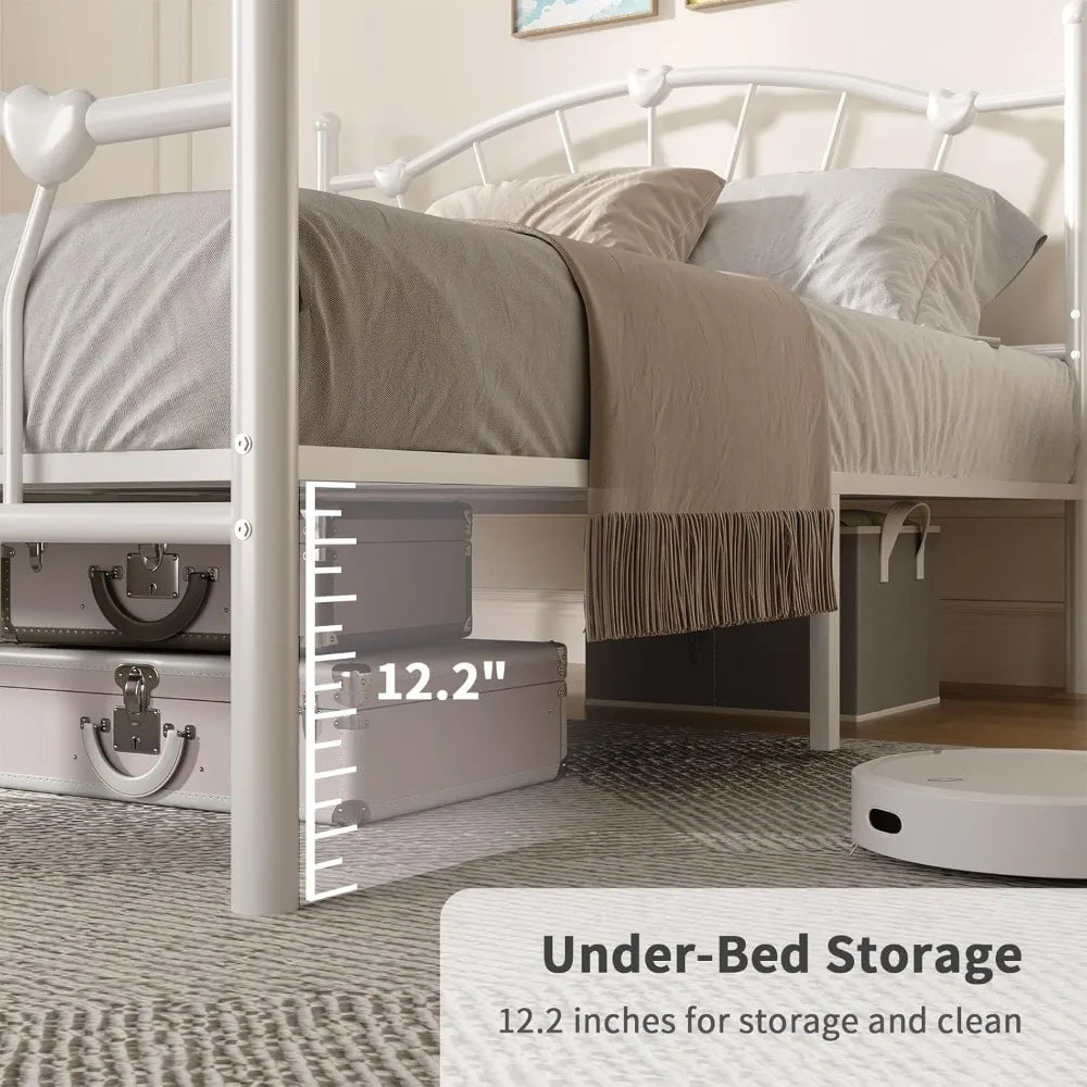 Angduo Metal Bed Frame with Heart Shaped Headboard Plus