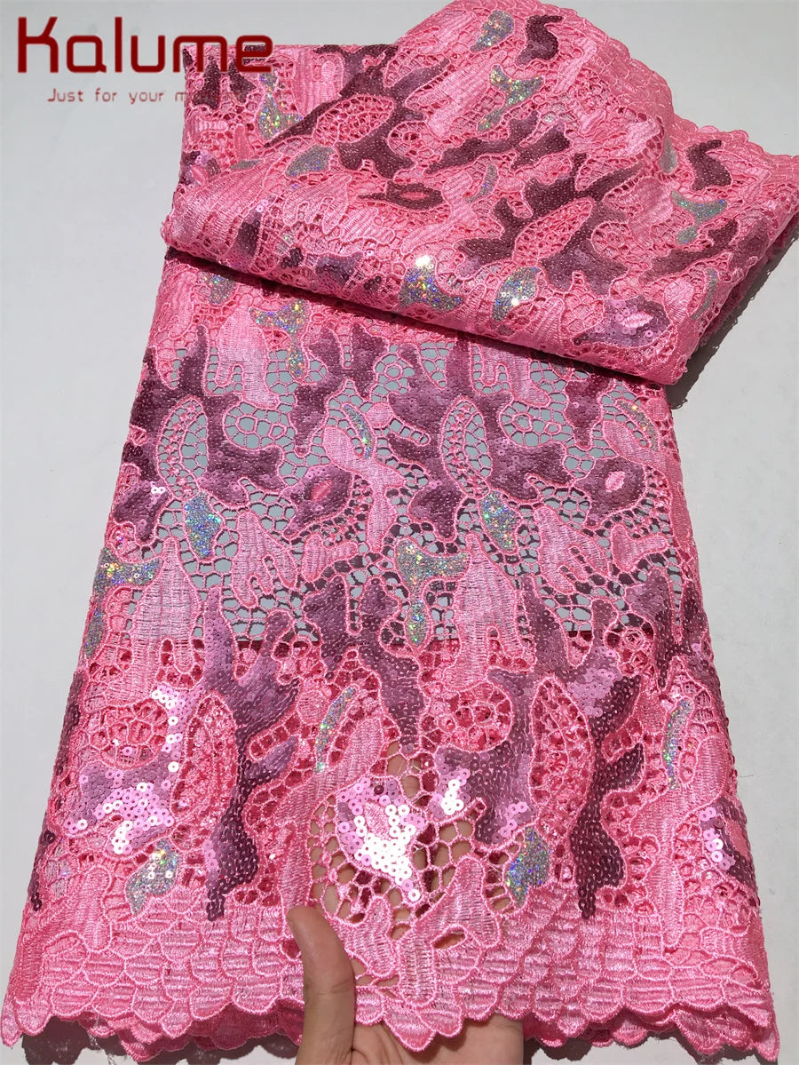 Kalume High Quality African Sequins Lace Fabric for Dresses
