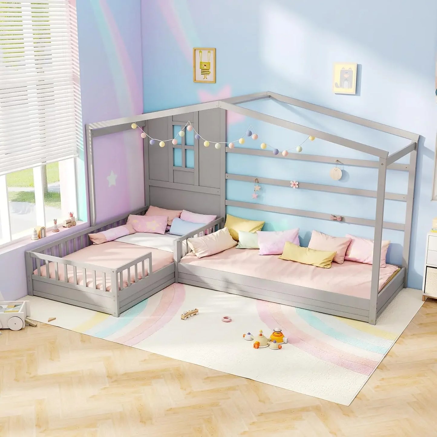 ZHUXIANG Shaped Twin Kids Bed Wooden House Platform Bed