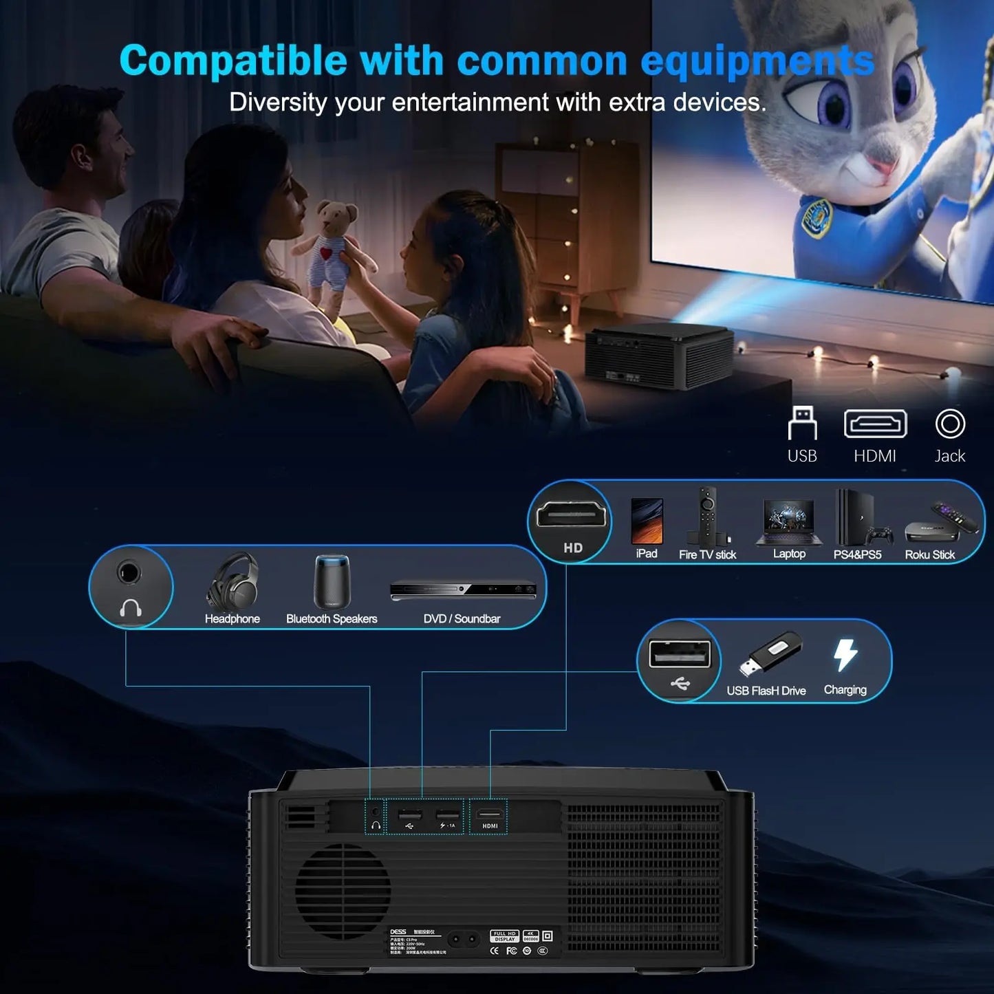DESS 4K Auto Focus Smart Home Theater Projector