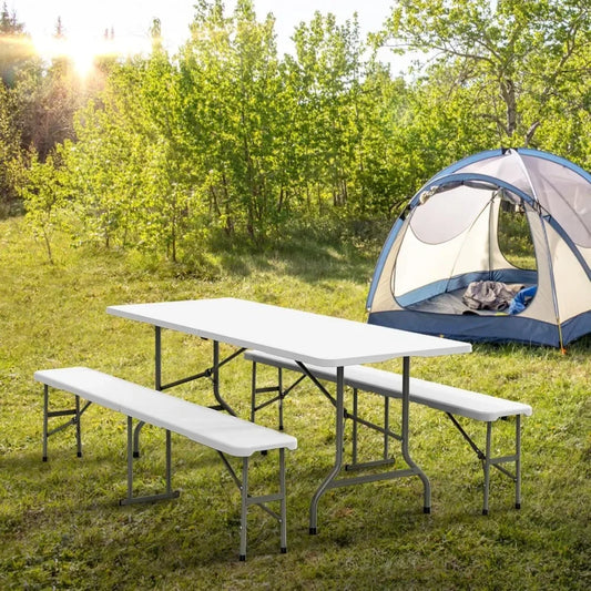 3 Piece Folding Picnic Table Set with Two Benches 6 Feet