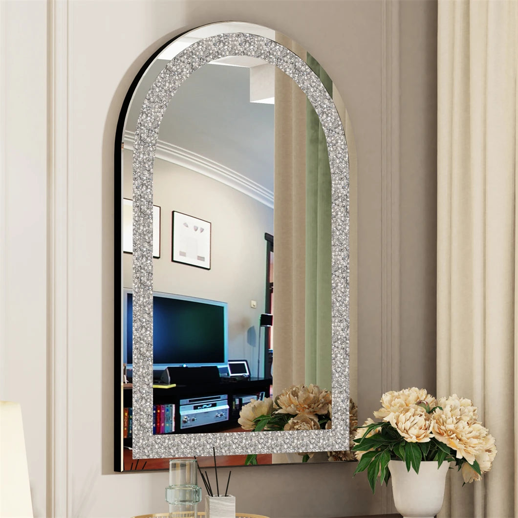BORWARTH Crushed Diamond Bevelled Wall Mirror Silver Frame