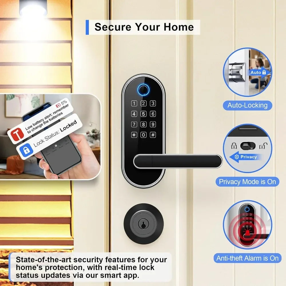 Silver Keyless Entry Fingerprint Smart Lock With Code Passcode