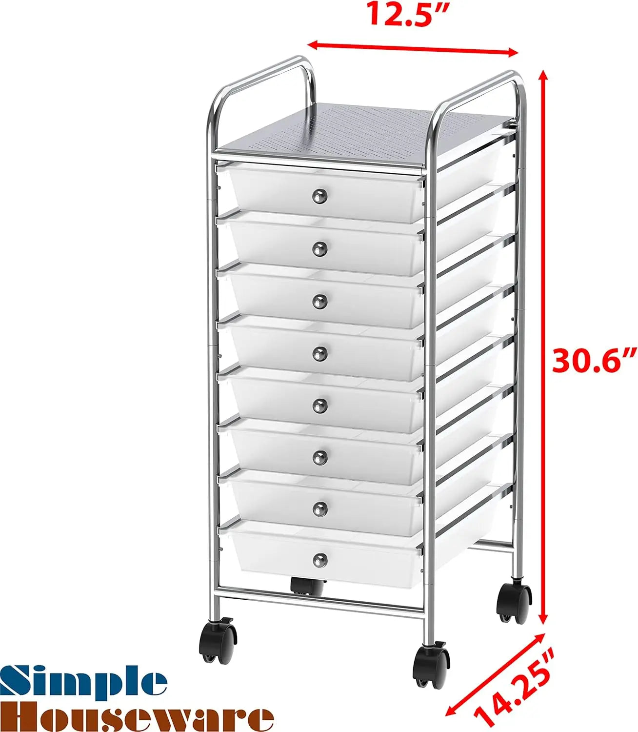Utility Cart with 8 Drawers Rolling Storage Organizer in Chrome