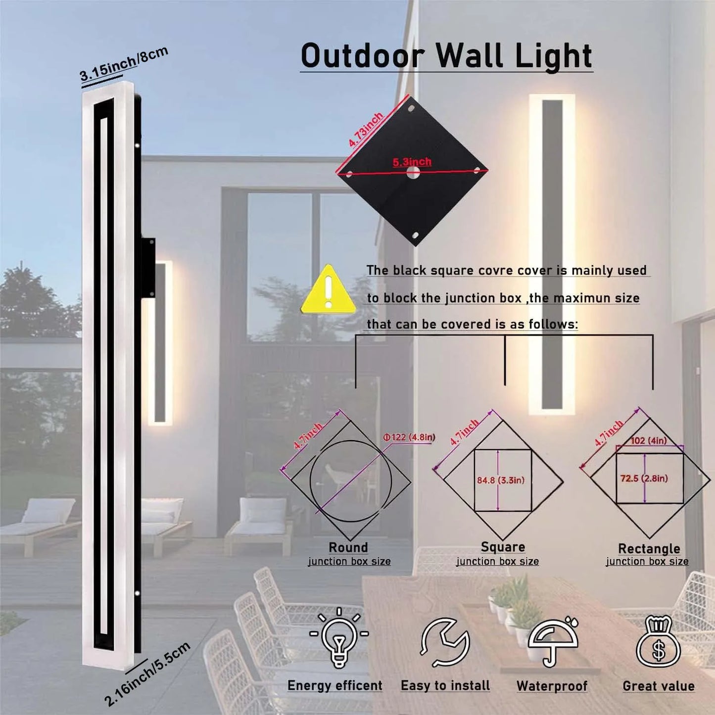 Outdoor Long Strip Modern LED Wall Light Fixture Lamps IP67