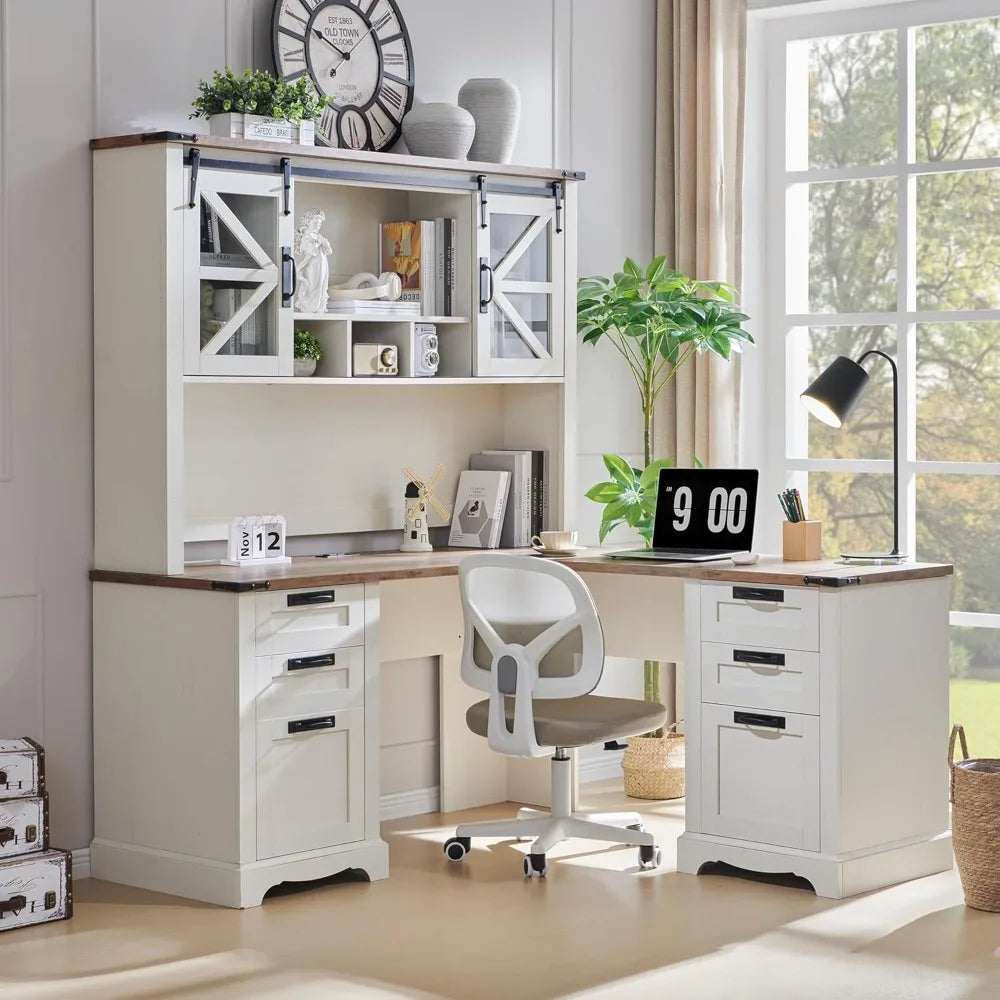 Modern Wood Executive Desk with Hutch and Storage Solutions