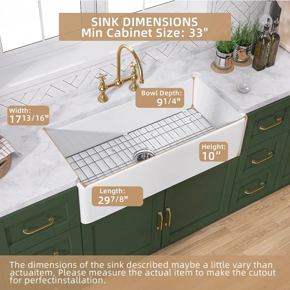 Fireclay Farmhouse Apron Front Sink Undermount Single Bowl