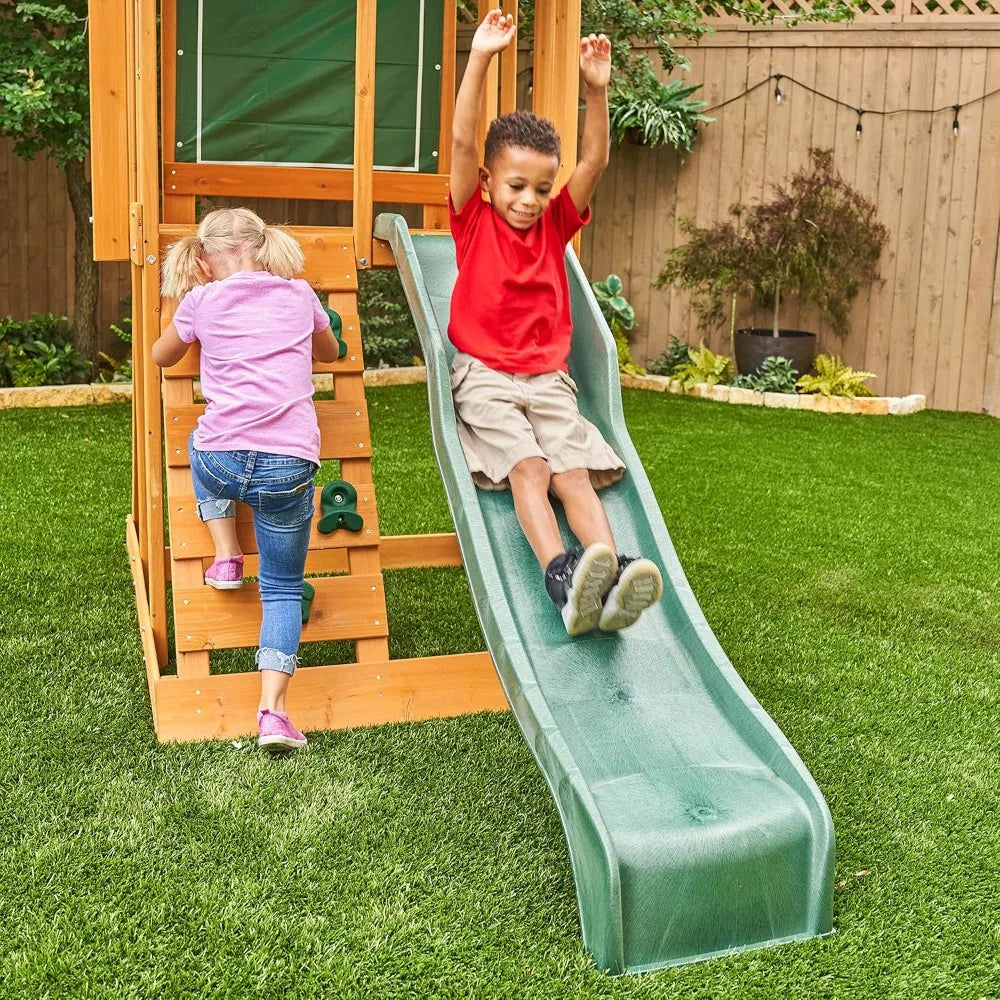 Wooden Outdoor Swing and Slide Set for Kids Activity Park