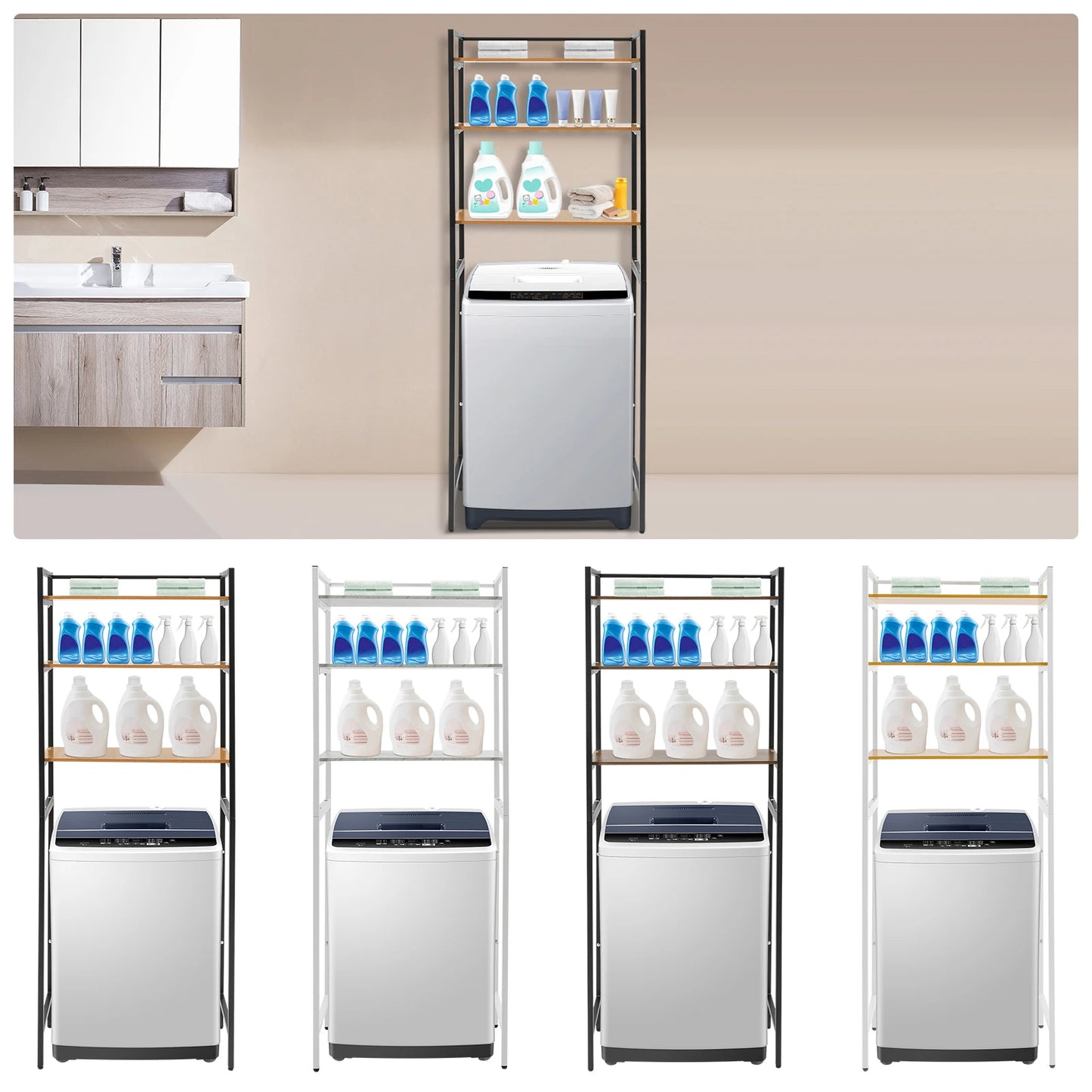 3-Tier Adjustable Washing Machine Shelf for Bathroom Storage