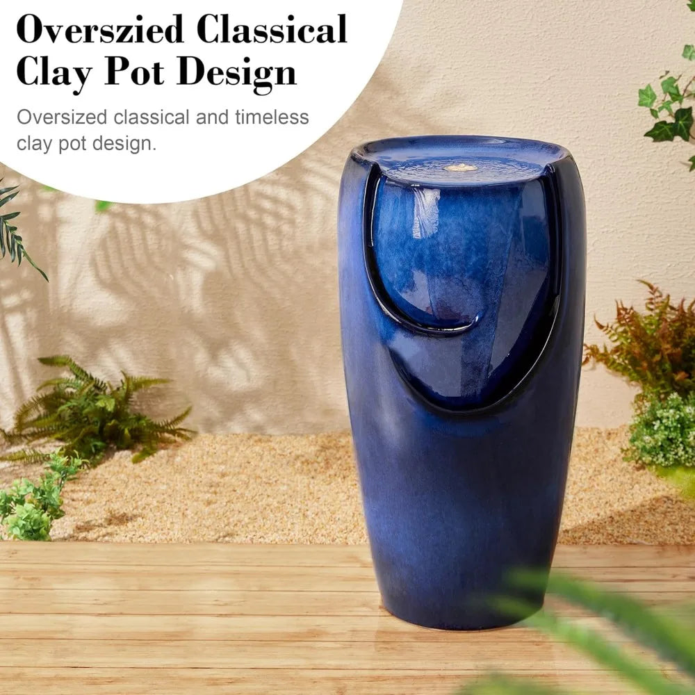 Oversized Ceramic Outdoor Water Fountain with LED Light