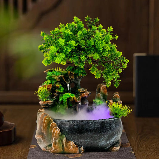 Hign Concerned Desktop Led Waterfall Fountain Resin Bonsai