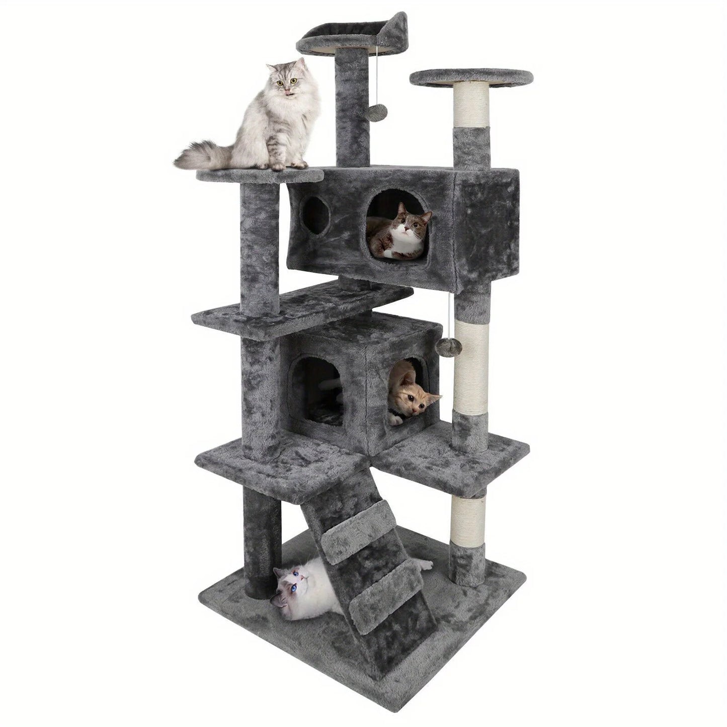 Grey Beige Blue Brown 53 Inch Cat Tree Tower Activity Center Playhouse Apartment
