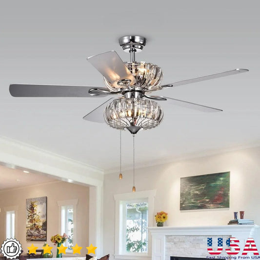 XMSJ Crystal Ceiling Fan With Six Lights And Remote