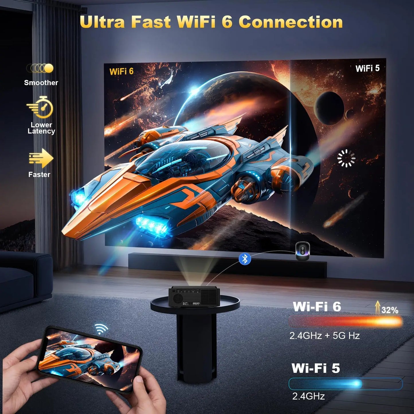 DESS 4K Auto Focus Smart Home Theater Projector