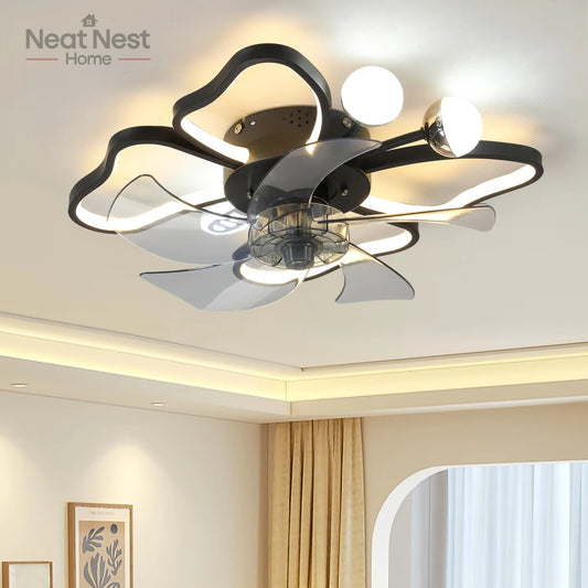Modern Black Light Ceiling Fan with Remote and Butterfly Design