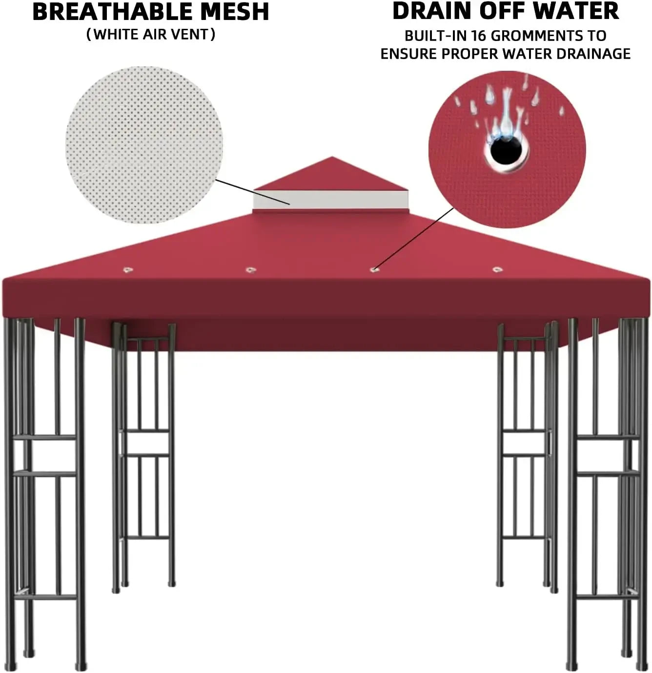 Sumfaller 10x10 FT Double Tiered Gazebo Replacement Canopy Cover