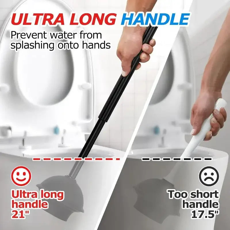 2 in 1 Toilet Plunger and Brush Set with Extended Handle
