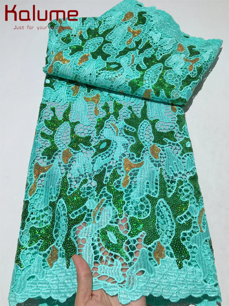 Kalume High Quality African Sequins Lace Fabric for Dresses