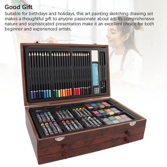 Handle 142 Piece Painting And Drawing Kit In Wood Box
