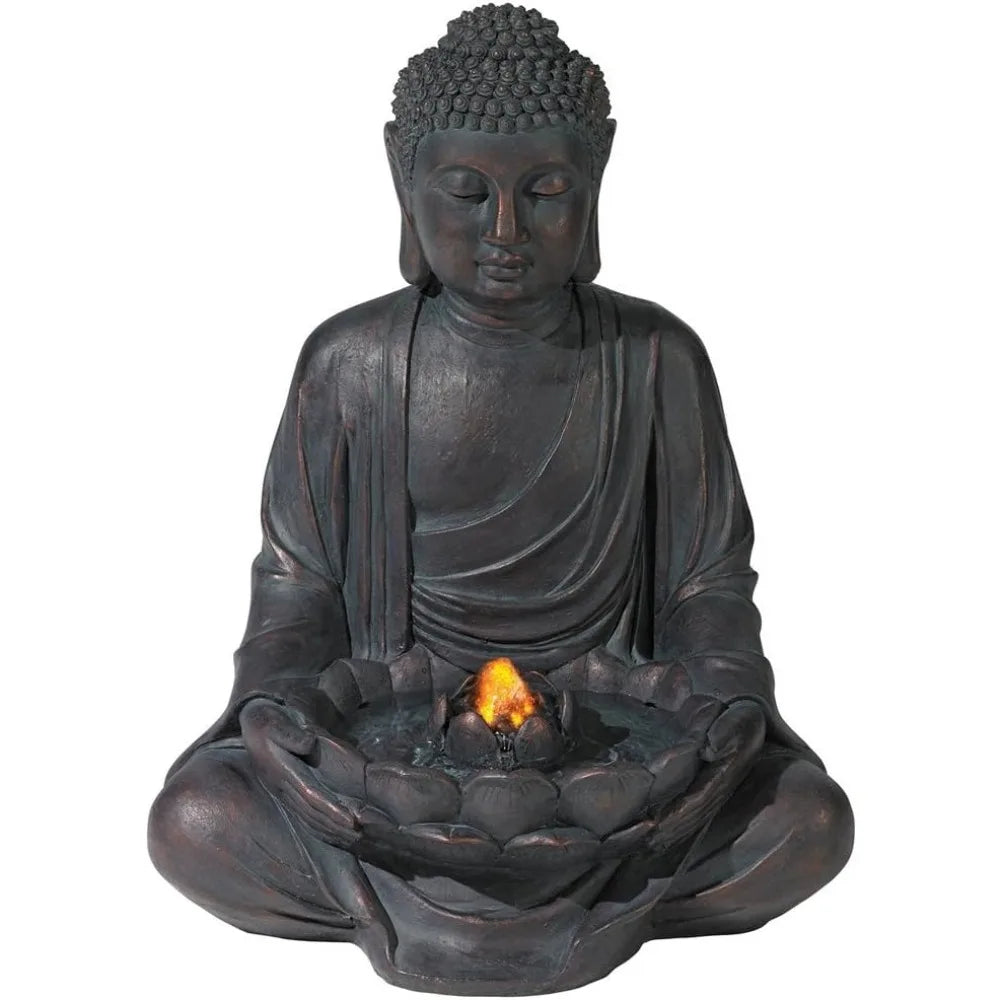Meditating Buddha 24 Inch Zen Indoor Outdoor Resin Fountain