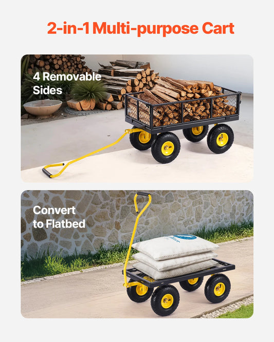 SucceBuy Steel Garden Cart With All Terrain Wheels Pro