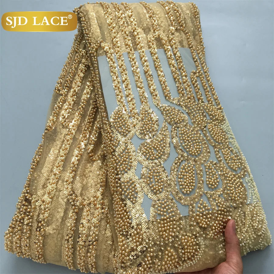 SJD Lace African Luxury Beads Mesh Lace For Women Evening