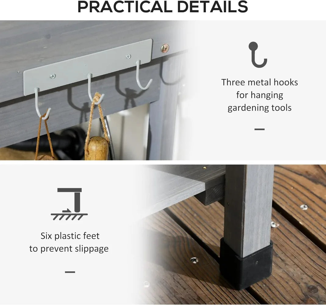 Wooden Outdoor Potting Bench Table with Removable Sink
