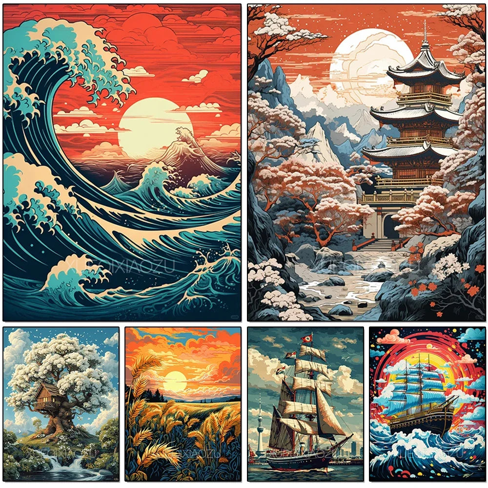 Qiziteng Diamond Painting Sailboat Waves Mosaic Wall Kit