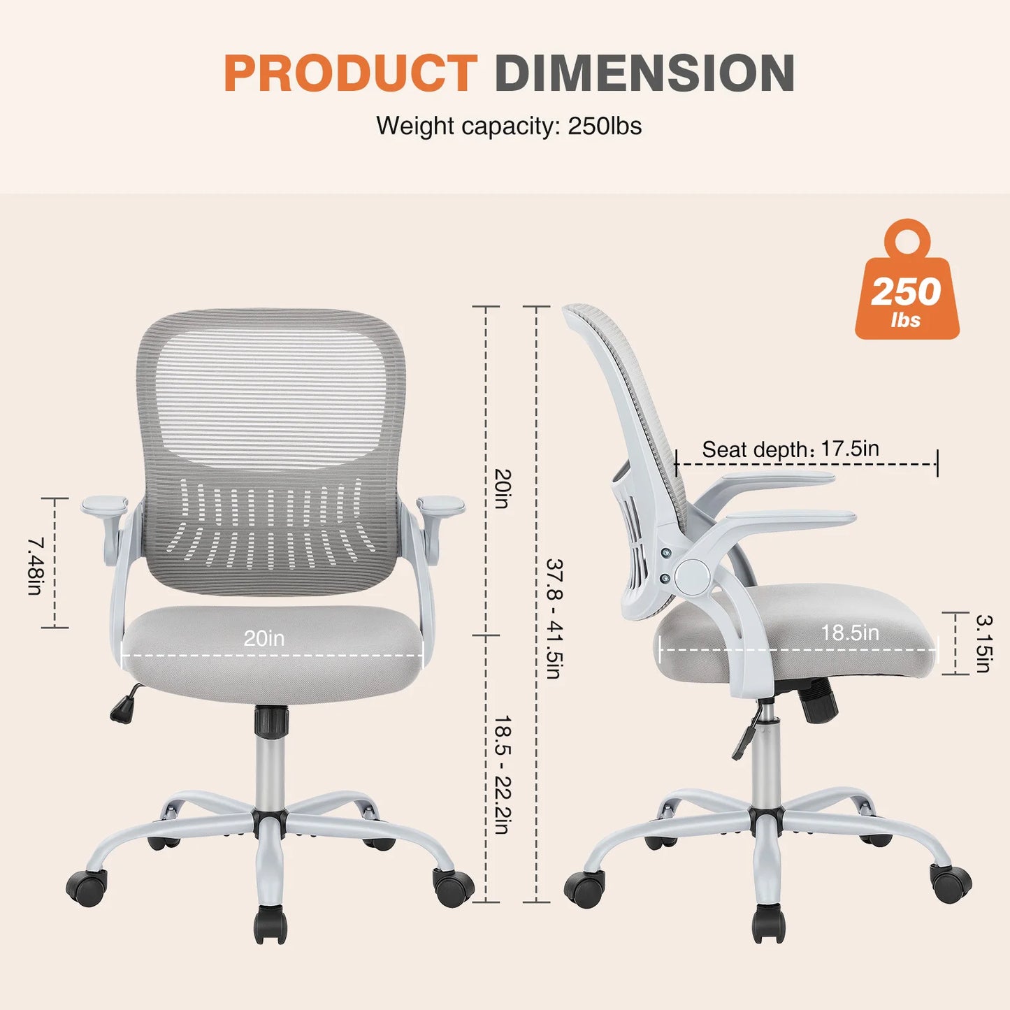 JHK Ergonomic Mesh Back Office Chair With Adjustable Height