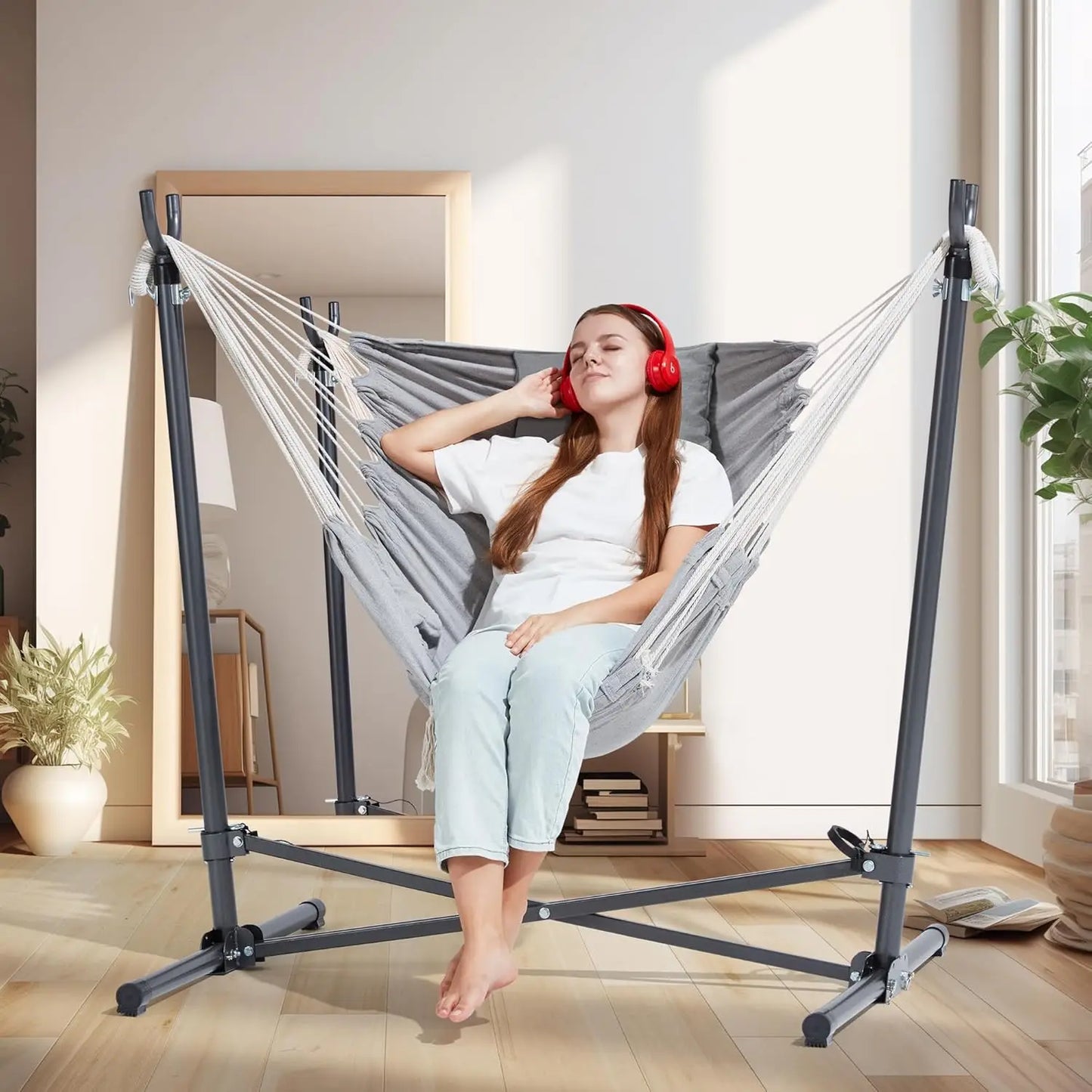XMSJ Hammock Chair with Stand Adjustable Swing Macrame Boho