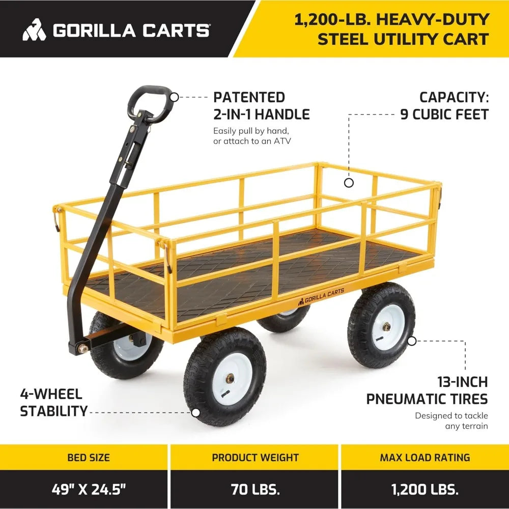 Heavy Duty All Terrain Garden Wagon 1200 Lb Yellow Utility Cart