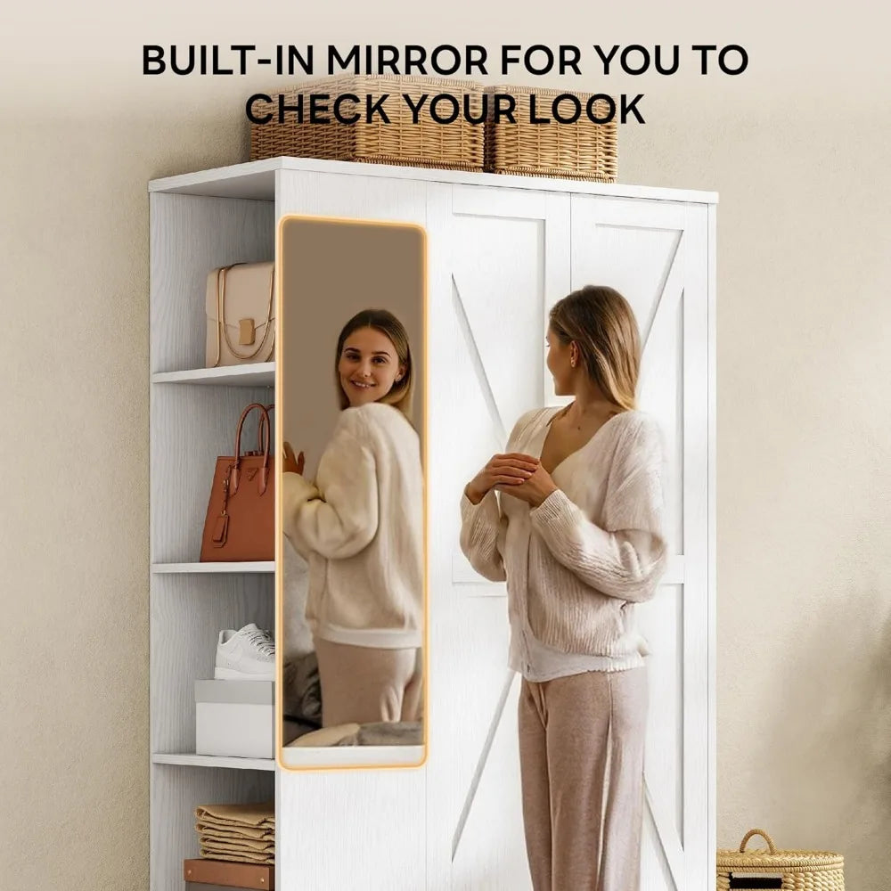 XMSJ Wooden Armoire Wardrobe With Mirror And Drawer