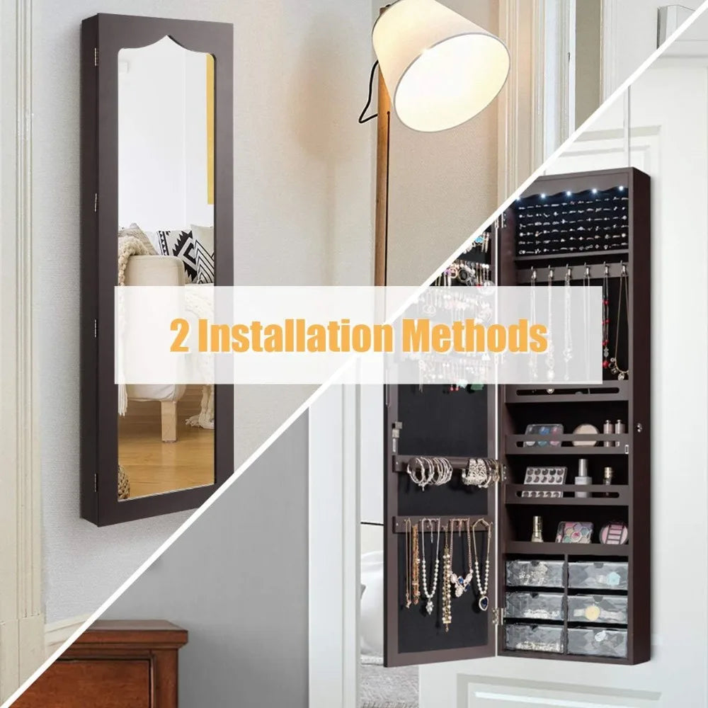 Guangbai Jewelry Cabinet Armoire Wall Mount With Lights