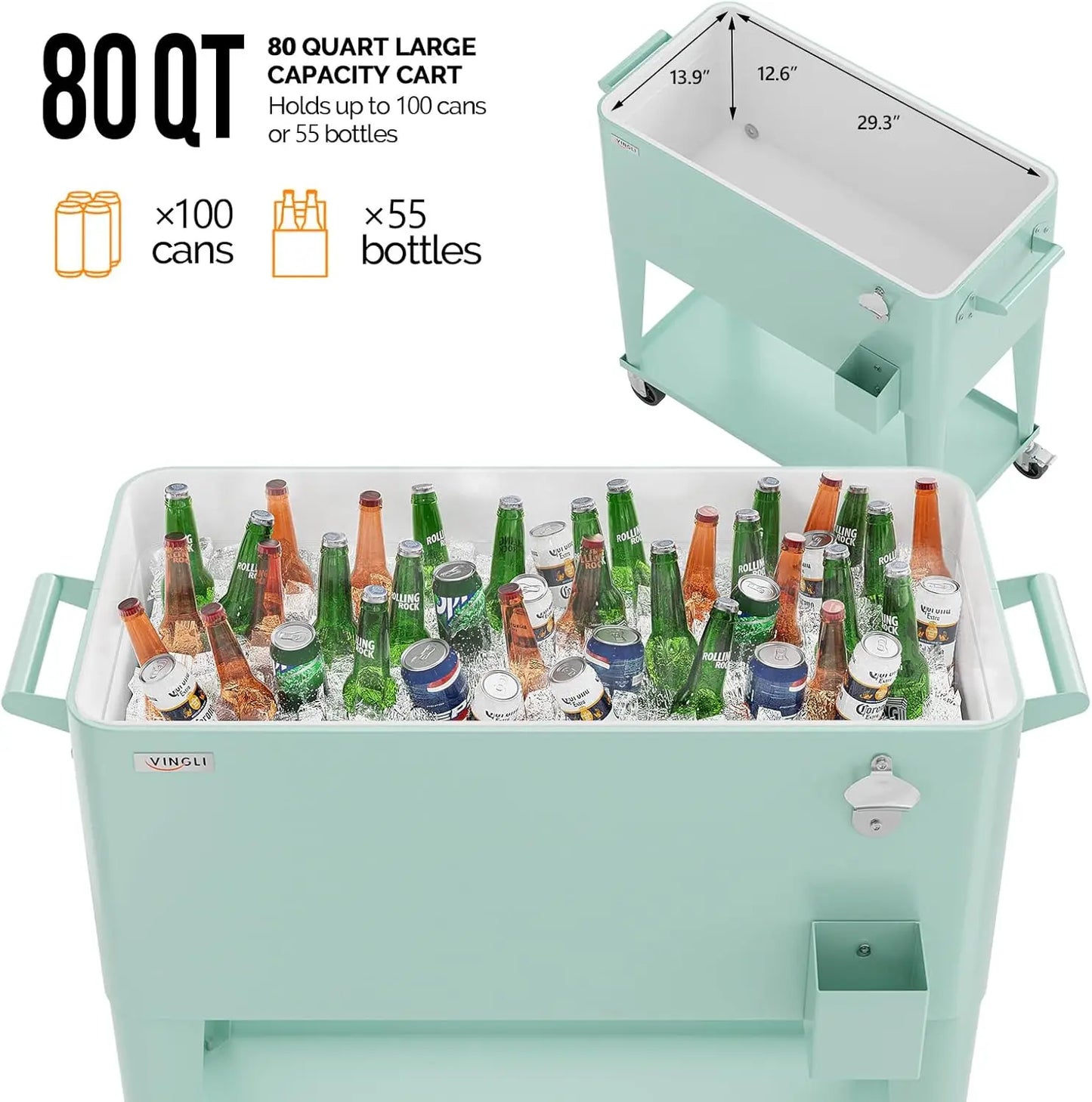 XMSJ 80 Quart Rolling Ice Chest Portable Cooler Cart
