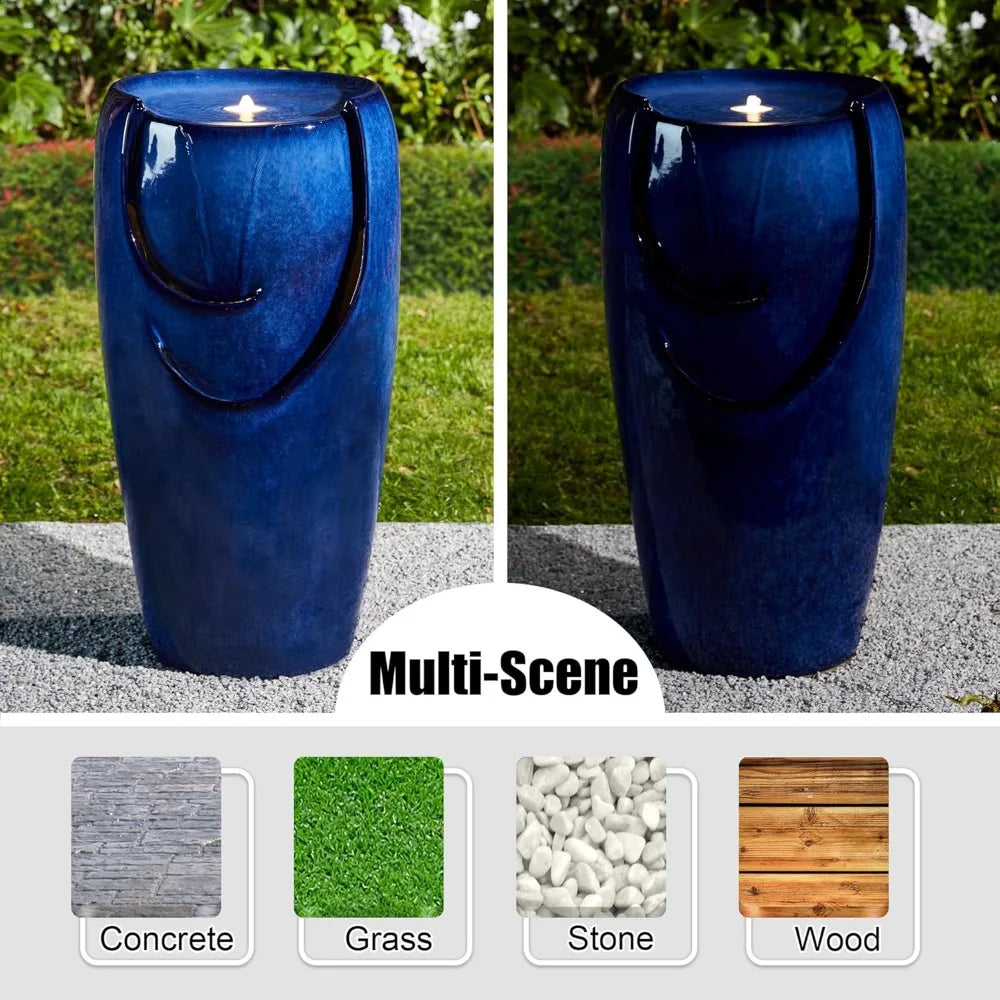Oversized Ceramic Outdoor Water Fountain with LED Light