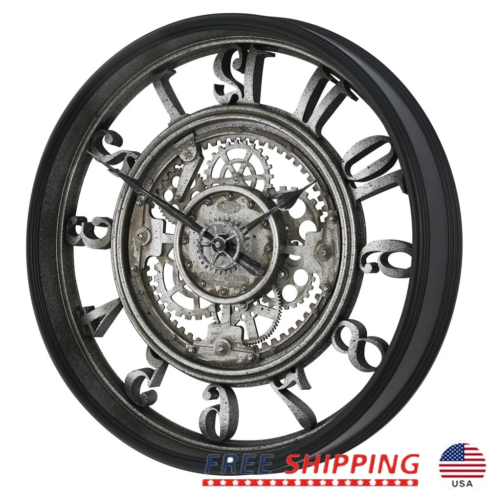 XMSJ Rustic Metal Arabic Analog Wall Clock With Gears