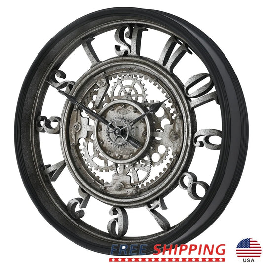 XMSJ Rustic Metal Arabic Analog Wall Clock With Gears