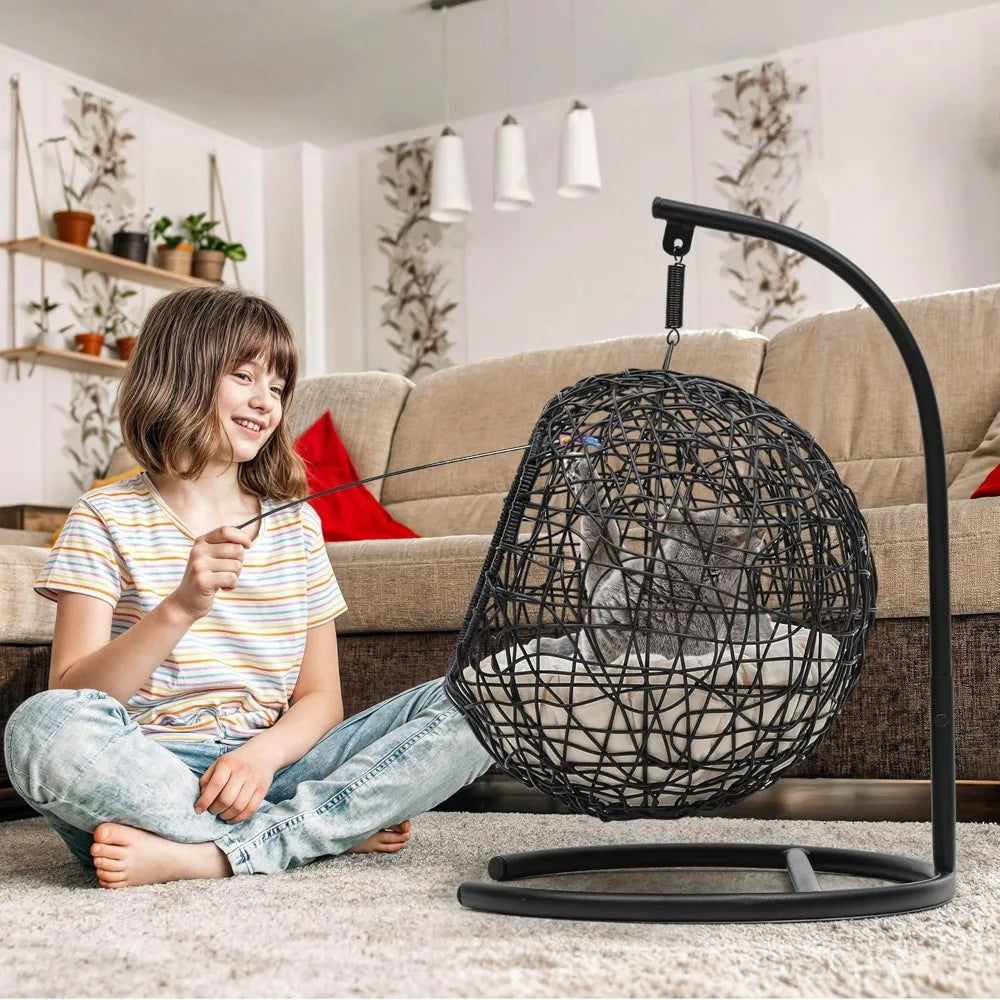 Cat Swing Bed with Stand and Cushion for Indoor Relaxation