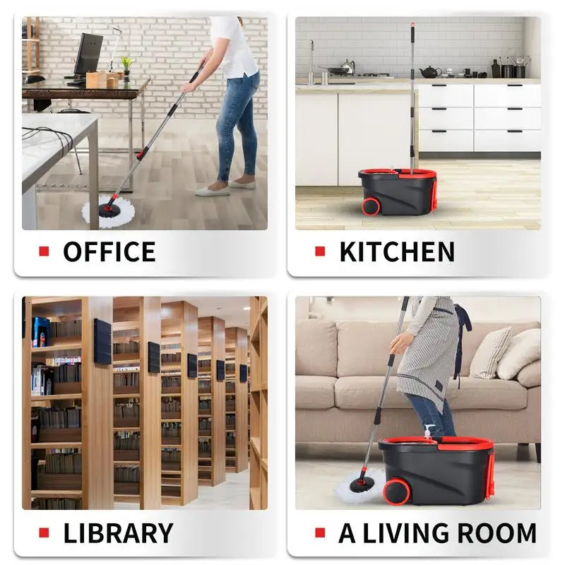 360 Degree Spinning Mop Bucket System with 3 Microfiber Heads